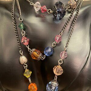 Y2K 46” Multicolor Beaded Long Necklace Gunmetal Chain Boho Statement